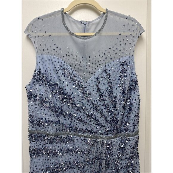 Mac Duggal Size 14 Blue 5619 Sequins  Beaded Illusion Neck Formal Gown 5619 Prom - Picture 6 of 16